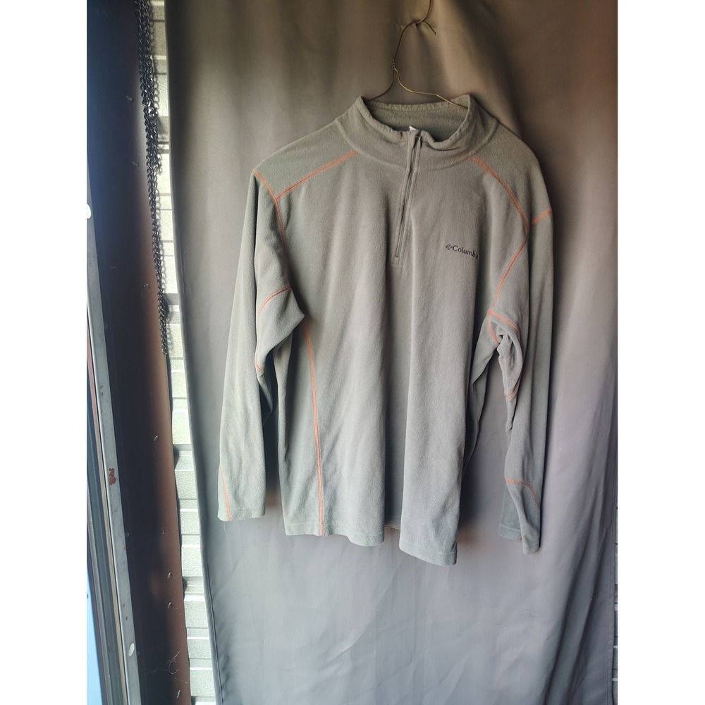 Columbia‎ Mens XXL Gray Quarter Zip Fleece Pullover Orange Stitching Mock Neck